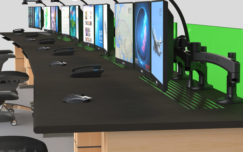 安防監(jiān)控中心調度臺工作臺面效果圖